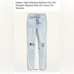 High Waisted Button Fly Straight Ripped Side Slit Jean Size 8 OLD NAVY new w tag